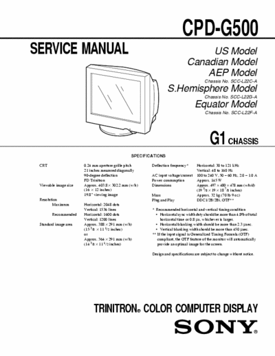 Sony CPD-G500 Service Manual  Trinitron Color Computer Display 145W [4.309Kb - Part 1/3] pag. 62
